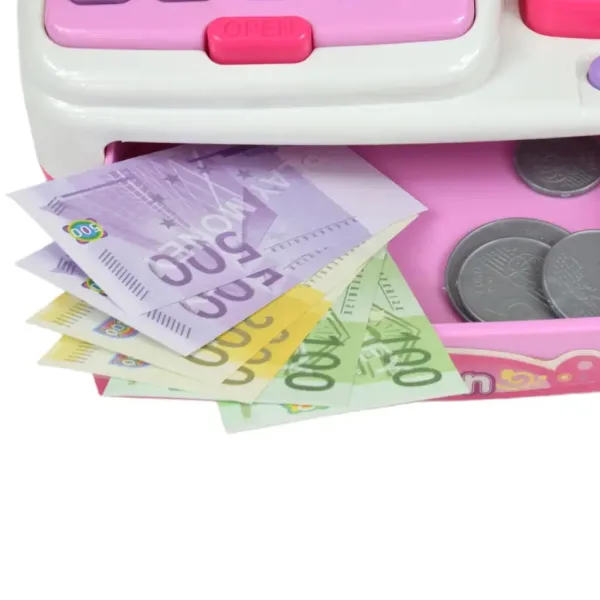 Happy Shopping: Elektronska belo-roza blagajna z zvokom in dodatki 22,5 x 17 cm slika 2