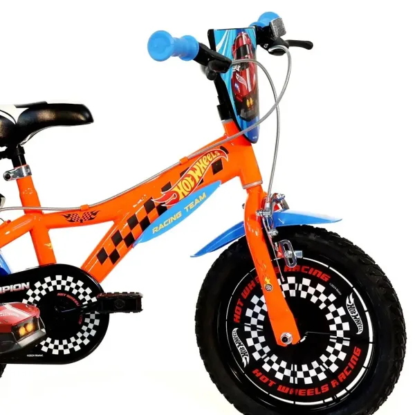 Hot Wheels 16” otroška kolesa s nosilcem za bidon in stranskimi kolesi v oranžno-črni barvi – Dino Bikes kolo slika 3