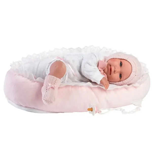 Llorens: Mimi 42cm velika jokajoča lutka punčke v pink obleki z zibelko slika 3