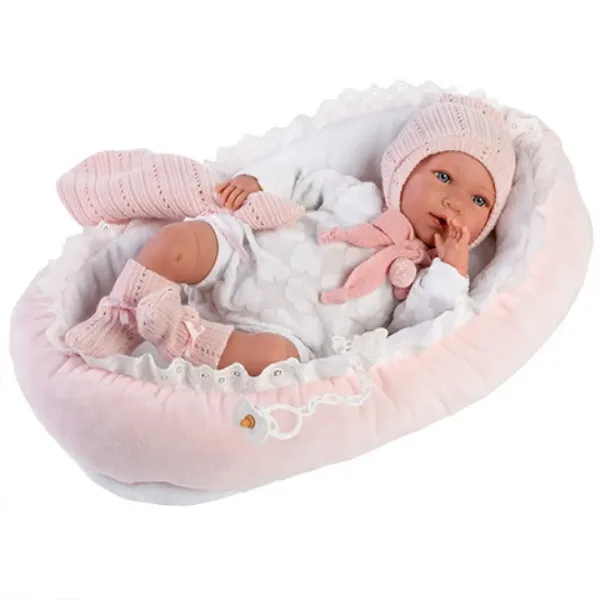 Llorens: Mimi 42cm velika jokajoča lutka punčke v pink obleki z zibelko slika 5