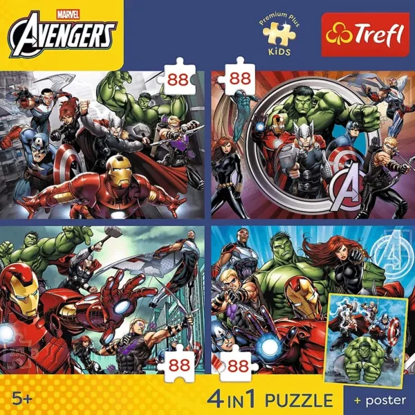 Marvel Maščevalci - 4 x 88 delni Premium Plus Kids puzzle - Trefl slika 2