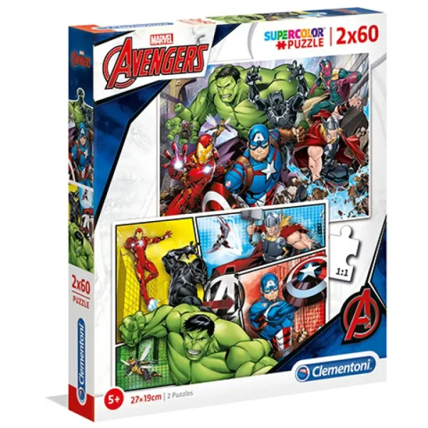 Marvel Maščevalci Supercolor Sestavljanka 2-v-1 2x60-delna - Clementoni slika 1