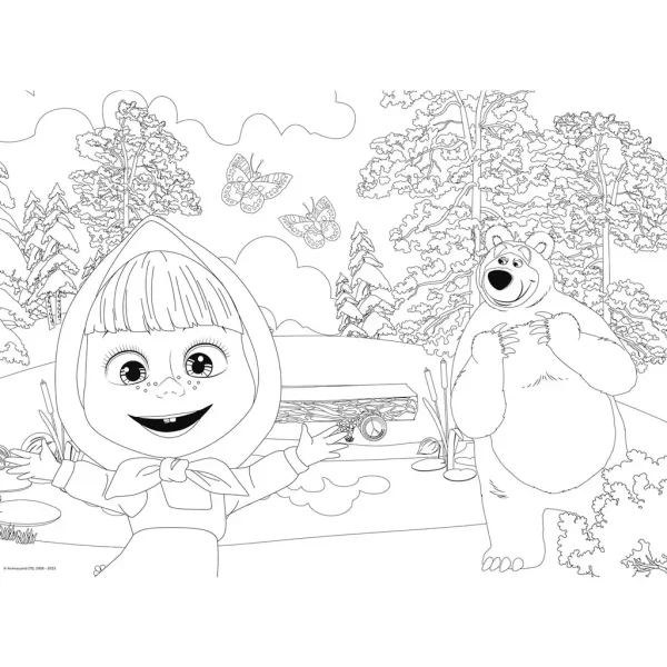 Maša in medved 2 v 1, maxi talna sestavljanka s 24 deli in pobarvanka 70x50 cm - Lisciani slika 3