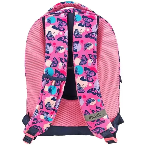 Must: šolska torba, nahrbtnik z vzorcem metuljev, s tremi predali 32x18x43cm slika 2