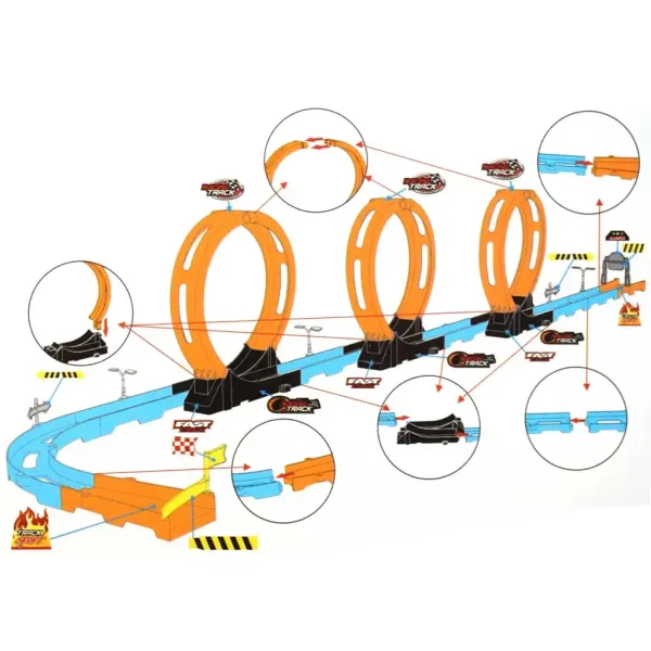 Racing Track: 28-delni set dirkalne steze s 3 zankami in 2 avtomobilčkoma 1/64 na poteg nazaj slika 3