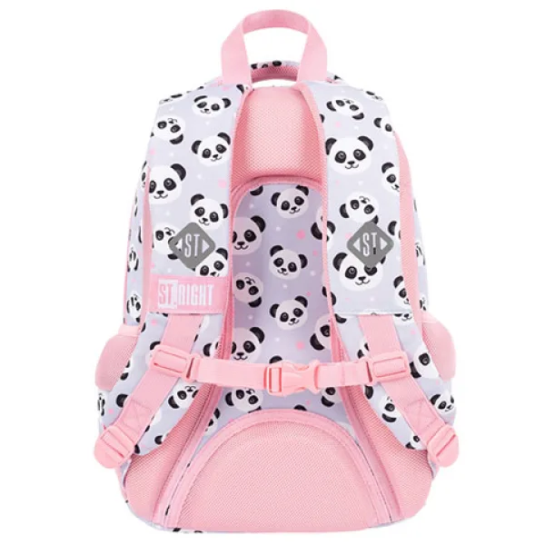 Šolska torba, nahrbtnik s tremi predelki St.Right Grey Panda roza-sive barve z motivom pande 39x27x1 slika 3