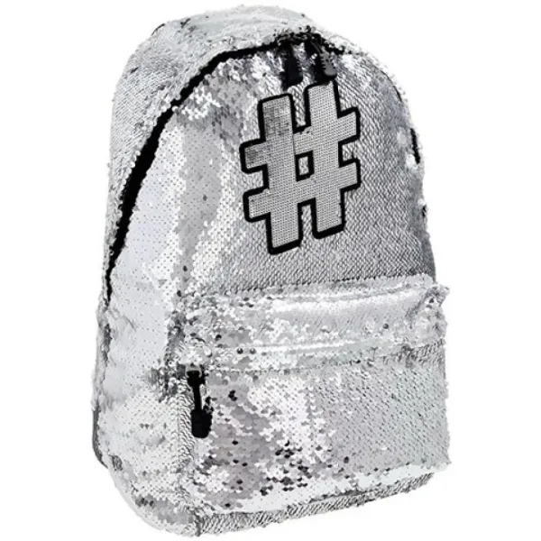 Šolska torba, nahrbtnik z bleščicami Spirit: Hashtag Silver srebrne barve 41 x 32 x 21 cm slika 1