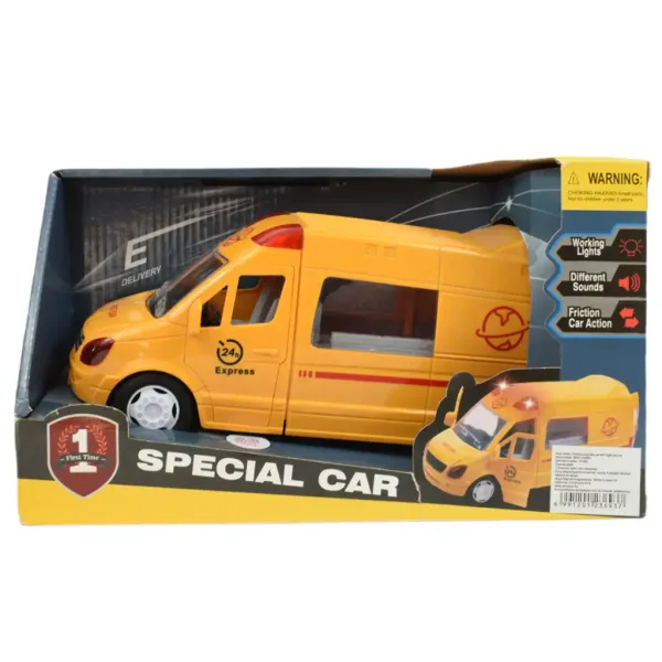 Special Car: Rumeni ekspresni kurirski avtomobil z lučmi in zvoki, s funkcijo na vztrajnik 24 cm slika 8