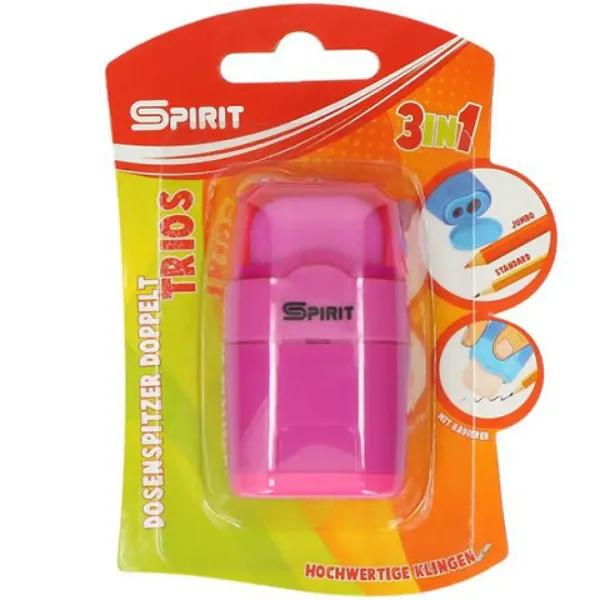 Spirit: Trios 3-v-1 šilček s predalčkom z 2 luknjama in radirka v več različnih barvah 1-delni paket slika 2