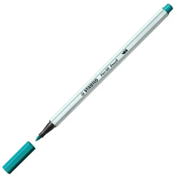 Stabilo: Pen 68 Flomaster s čopič konico turkizno modre barve slika 2