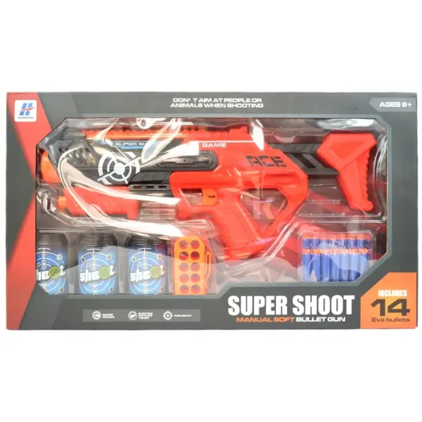 Super Shoot: Ročno orožje za spužvaste naboje z naboji in steklenica gazirane pijače s tarčami 46 cm slika 5