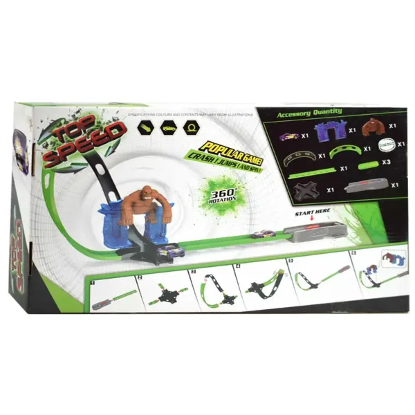 Top Speed: King-Kong dirkalna steza s 360° dvojno super zanko, s figurico gorile, avtomobilčkom 1/64 slika 2