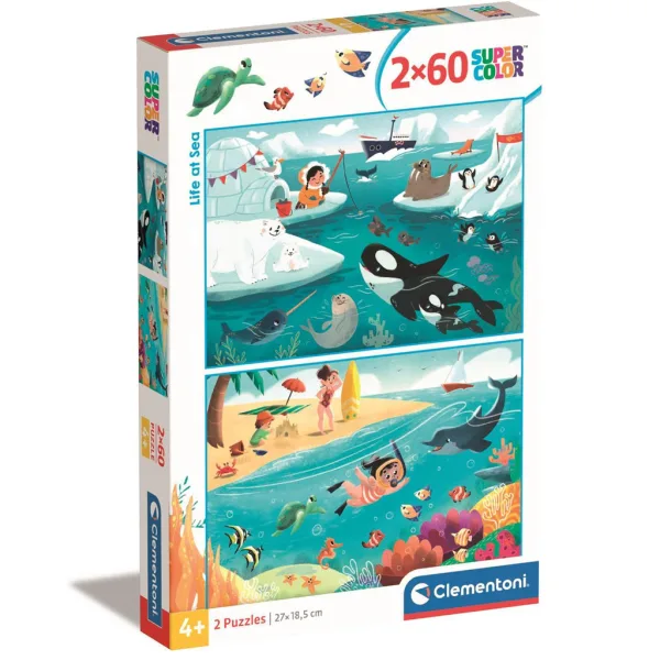 Življenje na morju supercolor 2 v 1 puzzle 2x60kos - Clementoni slika 1