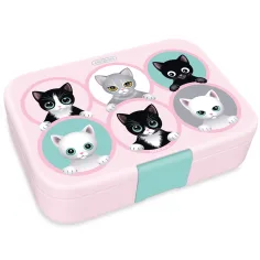 Ars Una: Think Pink razdeljena škatla za malico z motivom mačk 15,3×21,6×5,2 cm