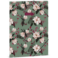 Ars Una: zelena mapa s cvetličnim vzorcem z elastiko, velikost A4