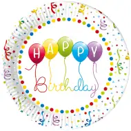 Barvni rojstnodnevni papirnati krožniki z napisom "Happy Birthday", komplet 8 kosov.