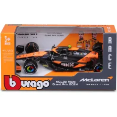 Bburago: McLaren Racing MCL38 (2024) dirkalnik Formule 1, kovinski model v merilu 1:43 (Lando Norris #4)