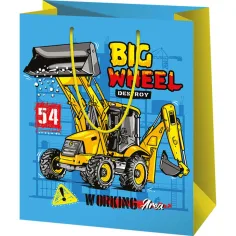 Big Wheel velika darilna vrečka z vzorcem gradbenih strojev 26x13x33 cm