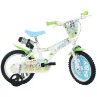 Bluey 14” otroško kolo s držalom za bidon in pomožnimi kolesci v beli-modro-zeleni barvi – kolo Dino Bikes