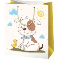 Darilna vrečka srednje velikosti z vzorcem psa in piščanca 18x10x23cm