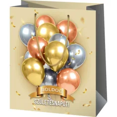 Darilna vrečka z napisom Vse najboljše! s motivom balonov, standardne velikosti 11×6×14 cm.