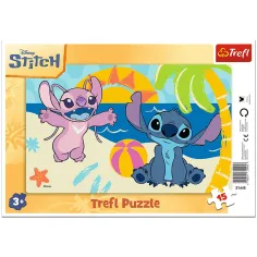 Disney Stitch – plažna pustolovščina, 15-delna sestavljanka z okvirjem - Trefl