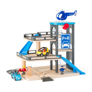 Dvonadstropna lesena garaža - igralni komplet z vozili - Woodyland