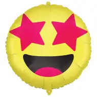 Emoji folija balon – Nasmejan obraz z zvezdnatimi očmi 46 cm