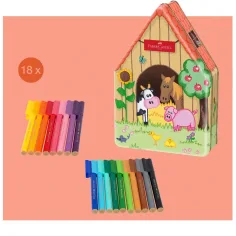Faber Castell: Komplet 18 konektorskih flomastrov v kovinski škatli s kmečkim motivom slika 2