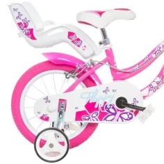 Flappy 16” otroško kolo s košarico in sedežem za lutko v roza-beli barvi – Dino Bikes kolo slika 3