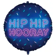 Folija balon – „HIP HIP HOORAY” z neonskim napisom 46 cm