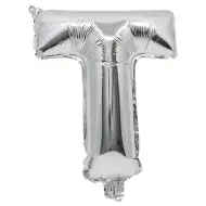 Folija balon v obliki črke v srebrni barvi – črka T 32 cm