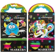 Grafix Neon 40-listni komplet za barvanje s 5 flomastri