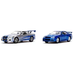 Hitri in drzni: Dvojni paket – Brian Nissan Skyline GT-R R34, set dveh avtomobilskih modelov v merilu 1:32 – Jada Toys slika 2