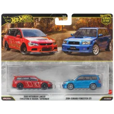 Hot Wheels: Deluxe 2005 Mitsubishi Lancer Evolution IX Wagon in 2004 Subaru Forester STI, komplet 2 avtomobilčkov v merilu 1/64 - Mattel