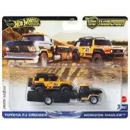 Hot Wheels: Horizon Hauler Premium tovornjak za prevoz avtomobilov in Toyota FJ Cruiser avtomobilček 1/64 - Mattel