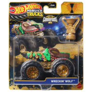 Hot Wheels Monster Trucks: Wreckin Wolf zmagovalni monstrski avtomobilček s pokalom 1/64 - Mattel