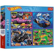 Hot Wheels dirkalni avtomobili, komplet 4 sestavljank po 250 kosov - Trefl