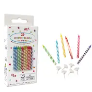 Komplet 20 rojstnodnih svečk s klasičnim spiralnim vzorcem.