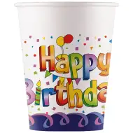 Komplet 8 papirnatih kozarcev z napisom "Vse najboljše" v mavričnih barvah, 200 ml