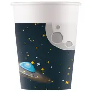 Komplet papirnatih kozarcev za vesoljsko avanturo z motivom lune in letečega krožnika, 8 kosov, 200 ml