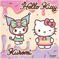 Komplet papirnatih prtičkov Hello Kitty in Kuromi - dvoslojni, 33 x 33 cm, 20 kosov