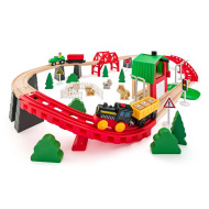 Lesena kmetijska železniška proga z vlakom in dodatki, 60-delni komplet - Woodyland