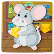 Lesena sestavljanka z miško za dojenčke, 5 kosov - Woodyland