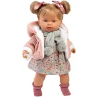 Llorens: Alexandra 42 cm lutka z zvokom v pletenem plašču s šalom.
