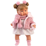 Llorens: Alexandra, 42 cm visoka jokajoča lutka z dudo v rožnati jakni