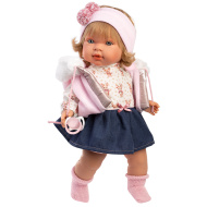 Llorens: Carla, 42 cm visoka jočeča lutka z dudkom v modrem krilu