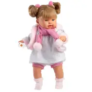 Llorens: Jokajoča dojenček Alexandra, 42 cm, s cucljem in roza šal z resicami.