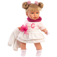 Llorens: Júlia, 42 cm velika jočeča lutka z dudo v krilu z mašno