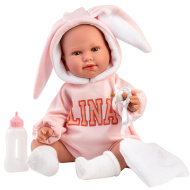 Llorens: Lina, 45 cm jokajoča punčka v otroških oblačilih z zajčjimi ušesi